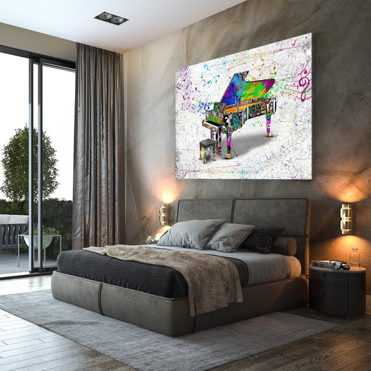 Graffiti Klavier Wandbild als Leinwandbild im Raum