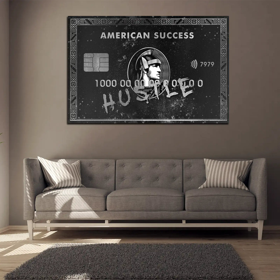 Wandbild Motivation Hustle Karte Silver, Geld, Erfolg &amp; Mindset