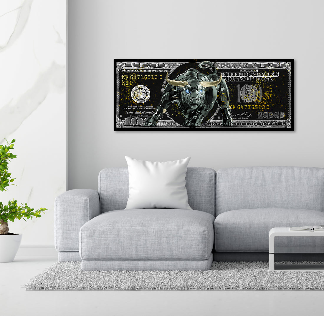 Wandbild Leinwandbild Kunstwerk Börse Trading Bull, Geld &amp; Erfolg