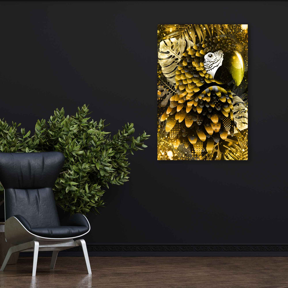 Wandbild Papagei Abstract Gold Style