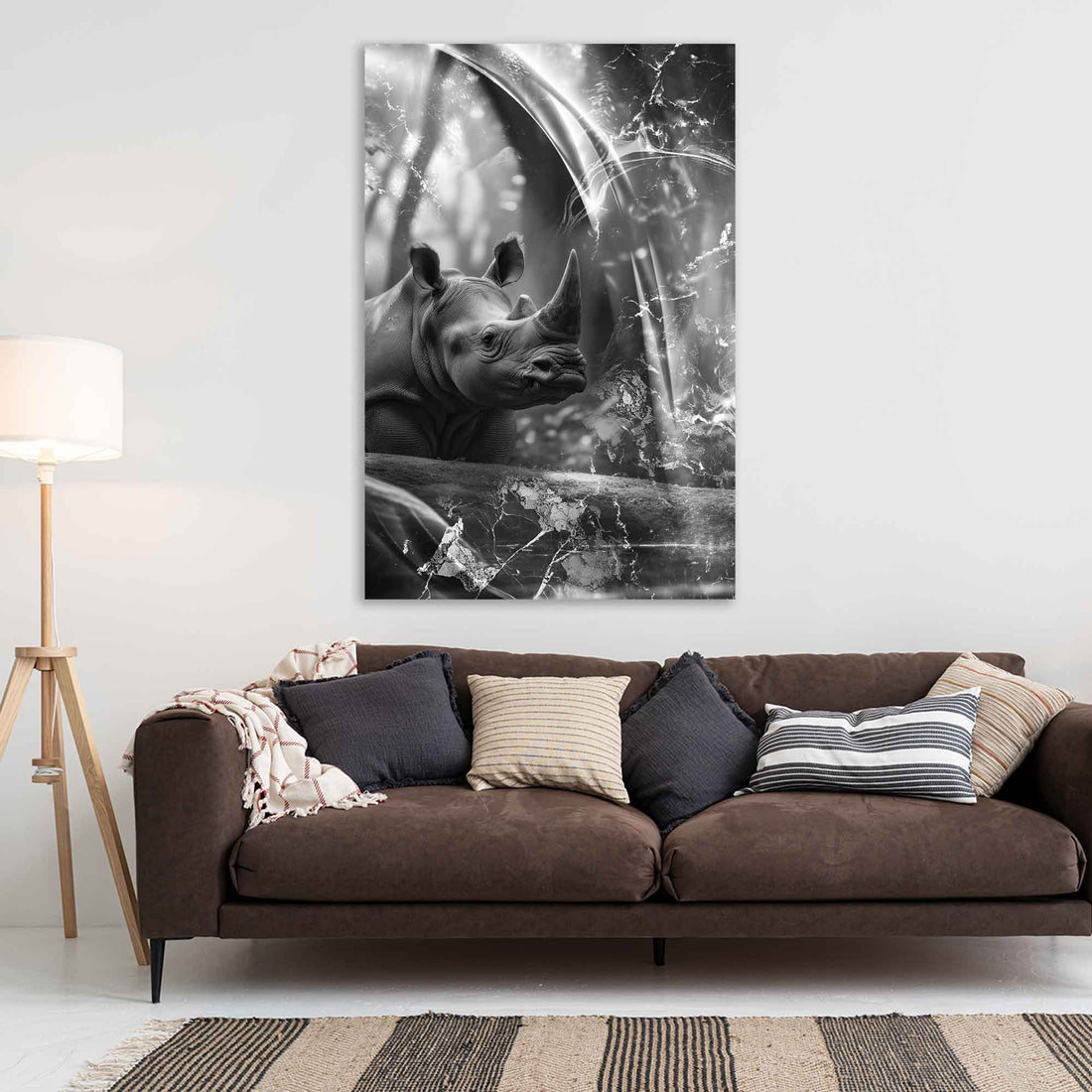 Wandbild Rhinozeros Silver Abstract Style