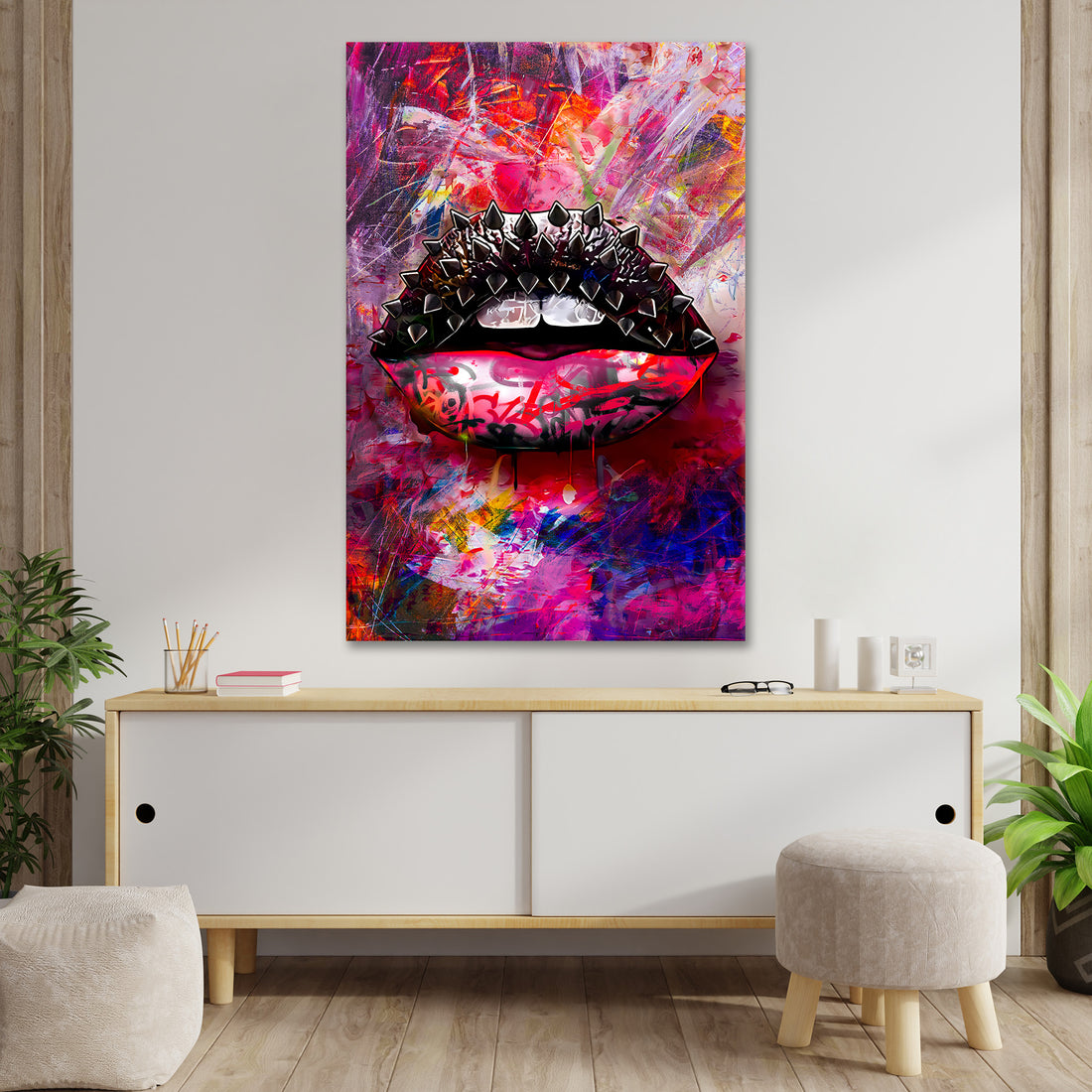 Wandbild abstrakt Spike Lips, Lippen Colour Pop Art