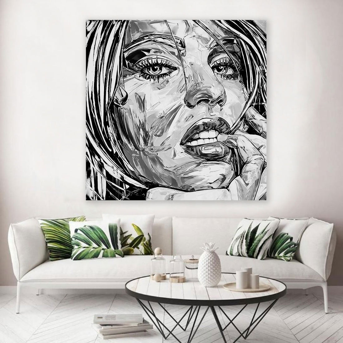 Wandbild Frau schwarz weiß Pop Art Style