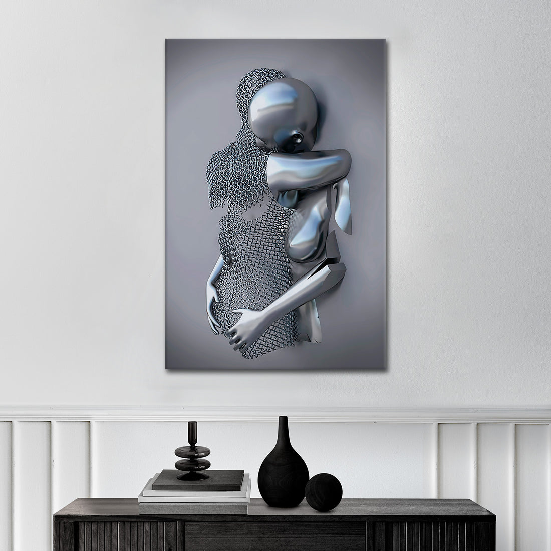 Wandbild Abstract 3D Metallfiguren Surrealismus zwei Körper
