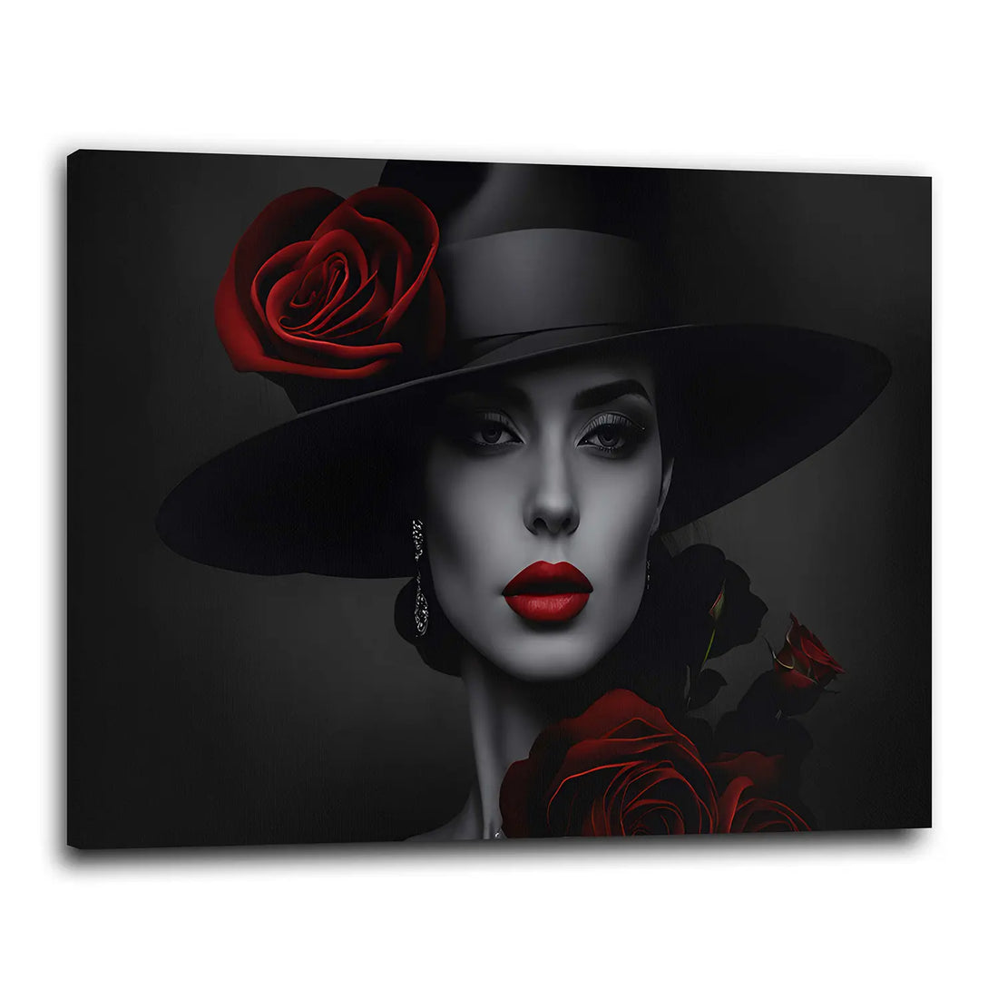 Wandbild Lifestyle Frau mit Hut und rote Blumen