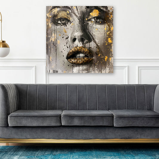 Wandbild Lippen Frauengesicht goldene Akzente Lifestyle