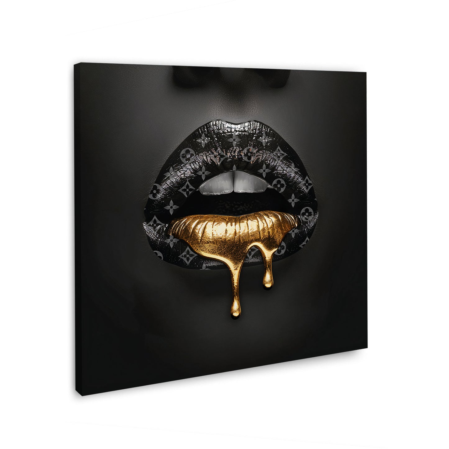 Wandbild Lippen in Goldoptik mit Luxusmotiv und modernem Stil