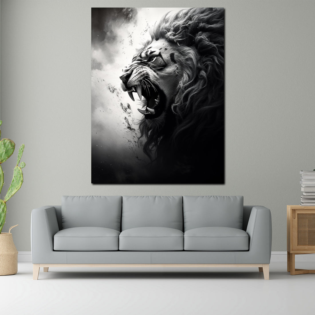 Wandbild Löwe Kopf abstrakt schwarz weis