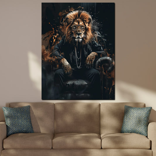 Wandbild Löwe mit Brille und Anzug Pop Art modern