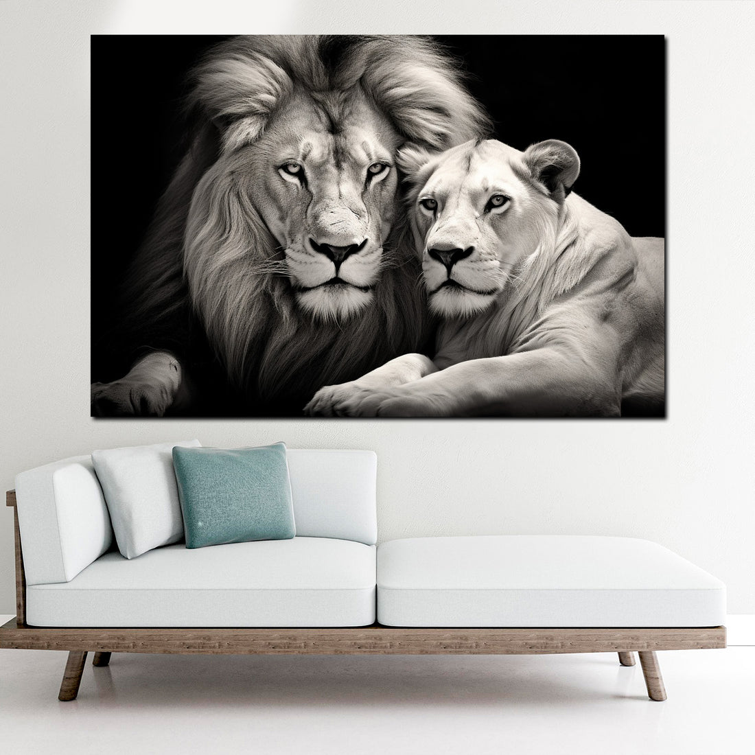 Wandbild Löwe und Löwin schwarz weis