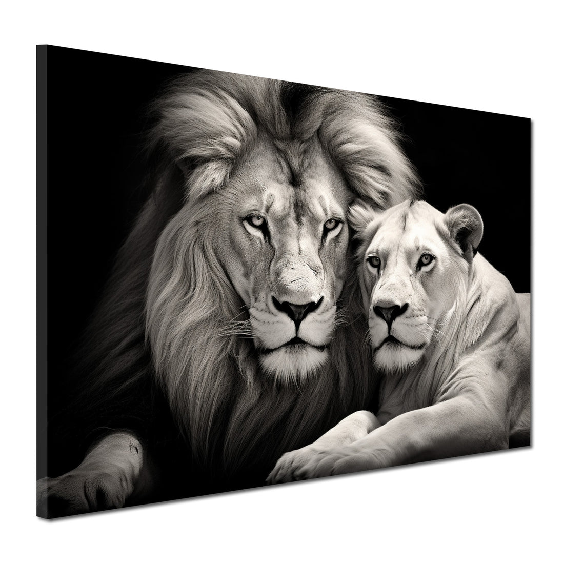 Wandbild Löwe und Löwin schwarz weis