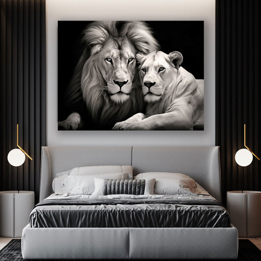 Wandbild Löwe und Löwin schwarz weis