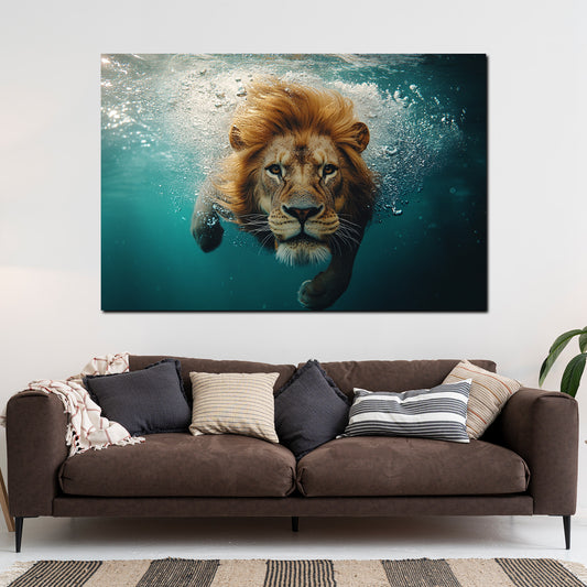 Wandbild Löwe unter Wasser Stärke Dynamik