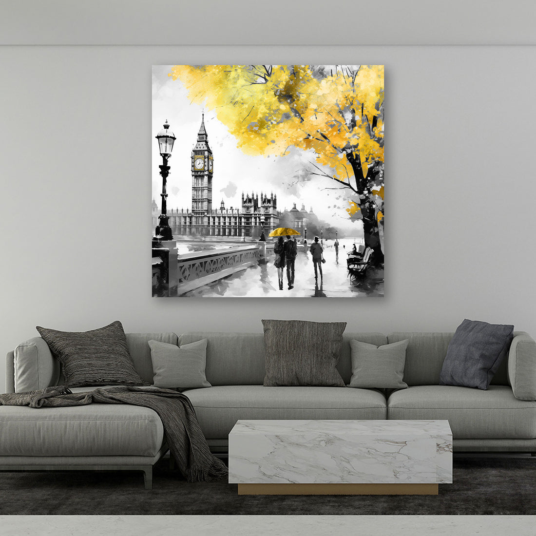 Wandbild London, Big Ben schwarz weiß, goldener Baum