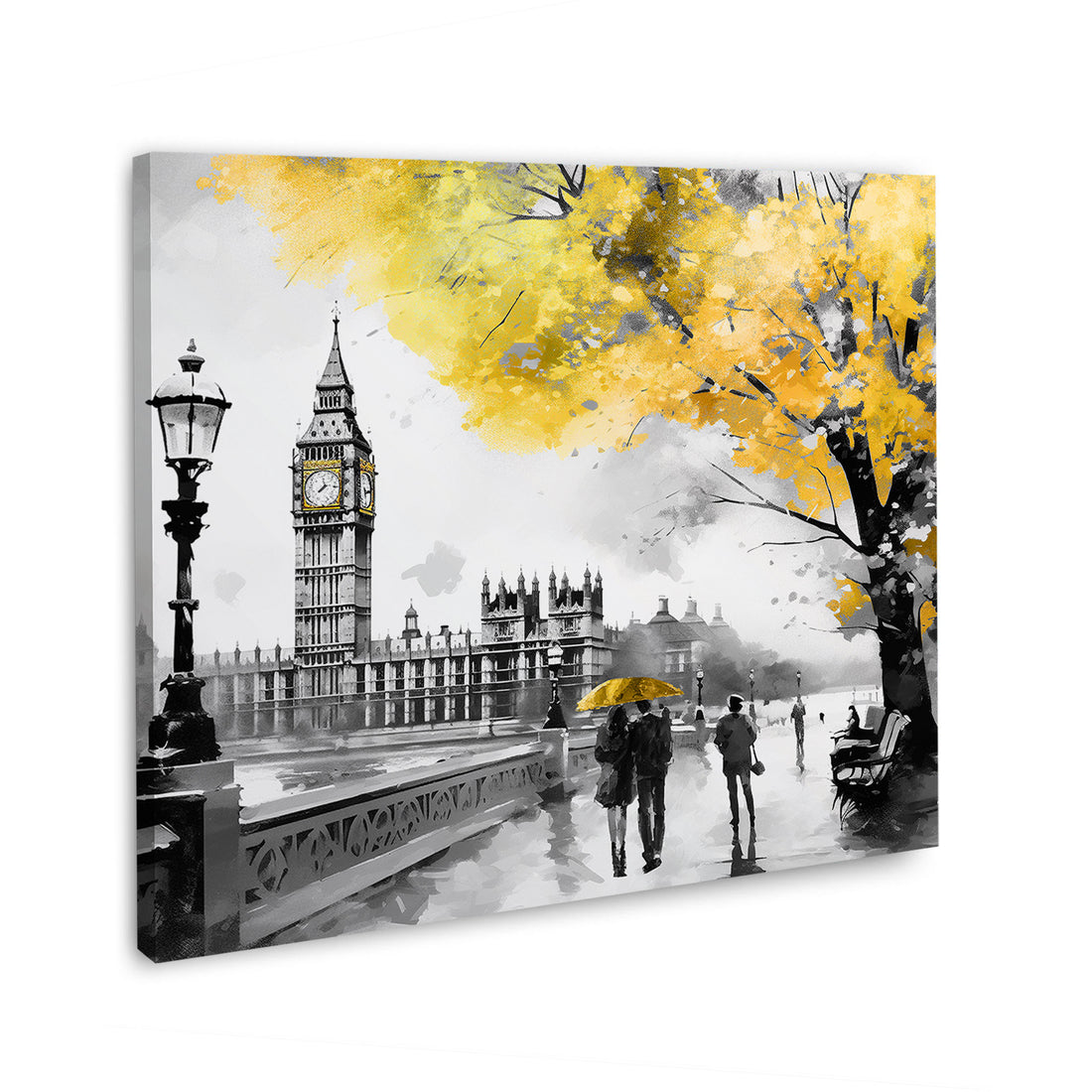 Wandbild London, Big Ben schwarz weiß, goldener Baum