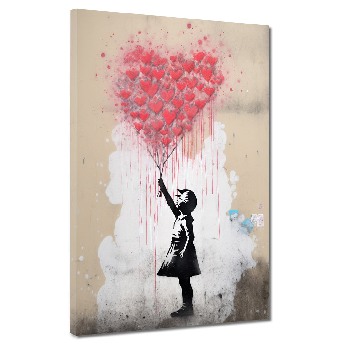Wandbild Mädchen mit rotem Ballon aus Herzen, Street Art Banksy Art