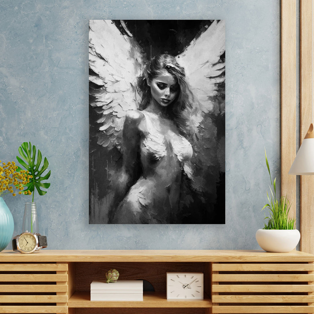 Wandbild Engel schwarz weiß