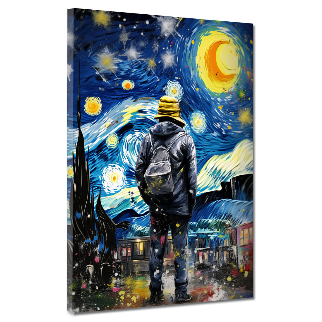 Wandbild Mann im Mondschein Sterne Nacht Painting Style