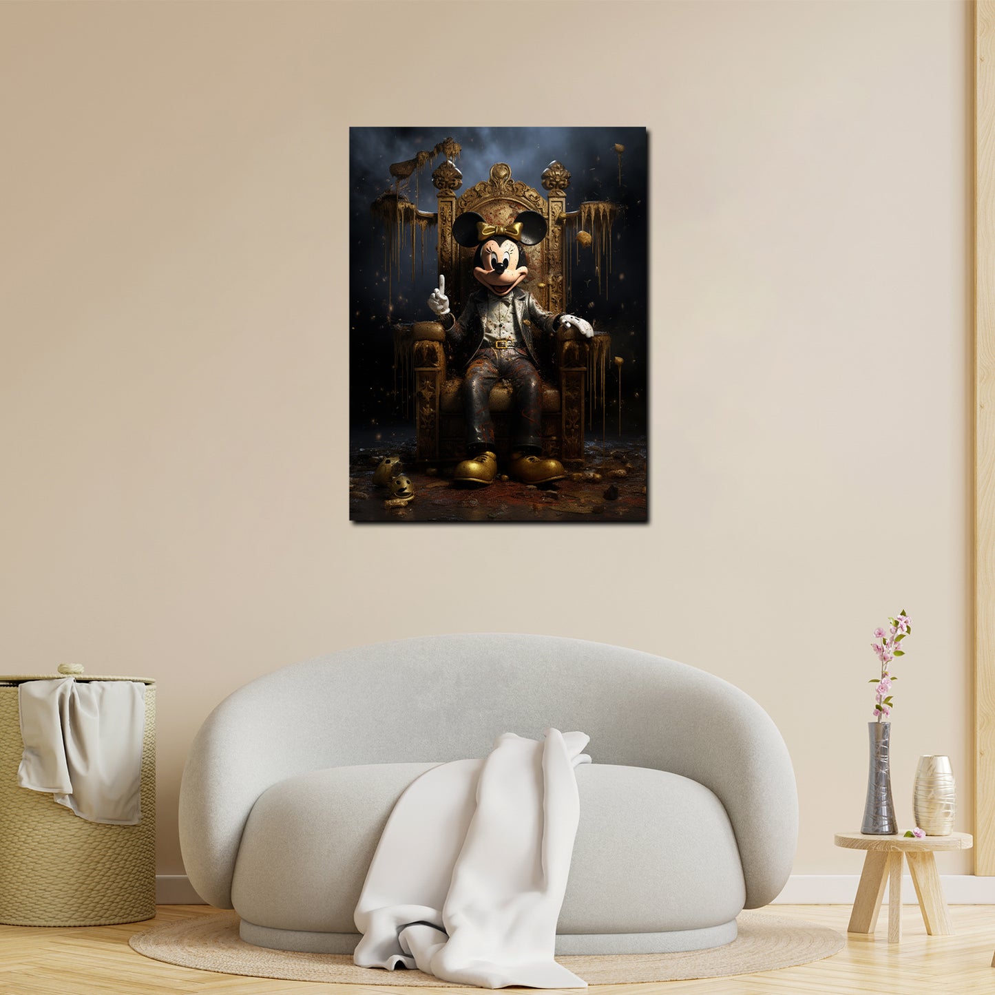 Wandbild Maus im goldenen Tron sitzend, Comic
