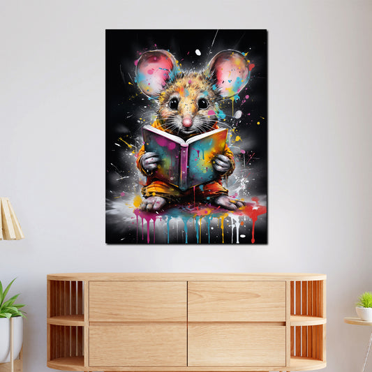 Wandbild Maus mit Buch Colour Splash