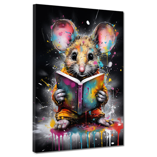 Wandbild Maus mit Buch Colour Splash