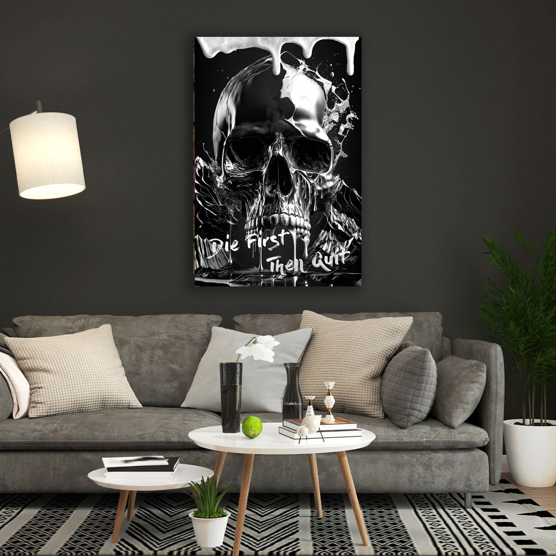 Wandbild Motivation Totenkopf Erfolg modern schwarz weiß
