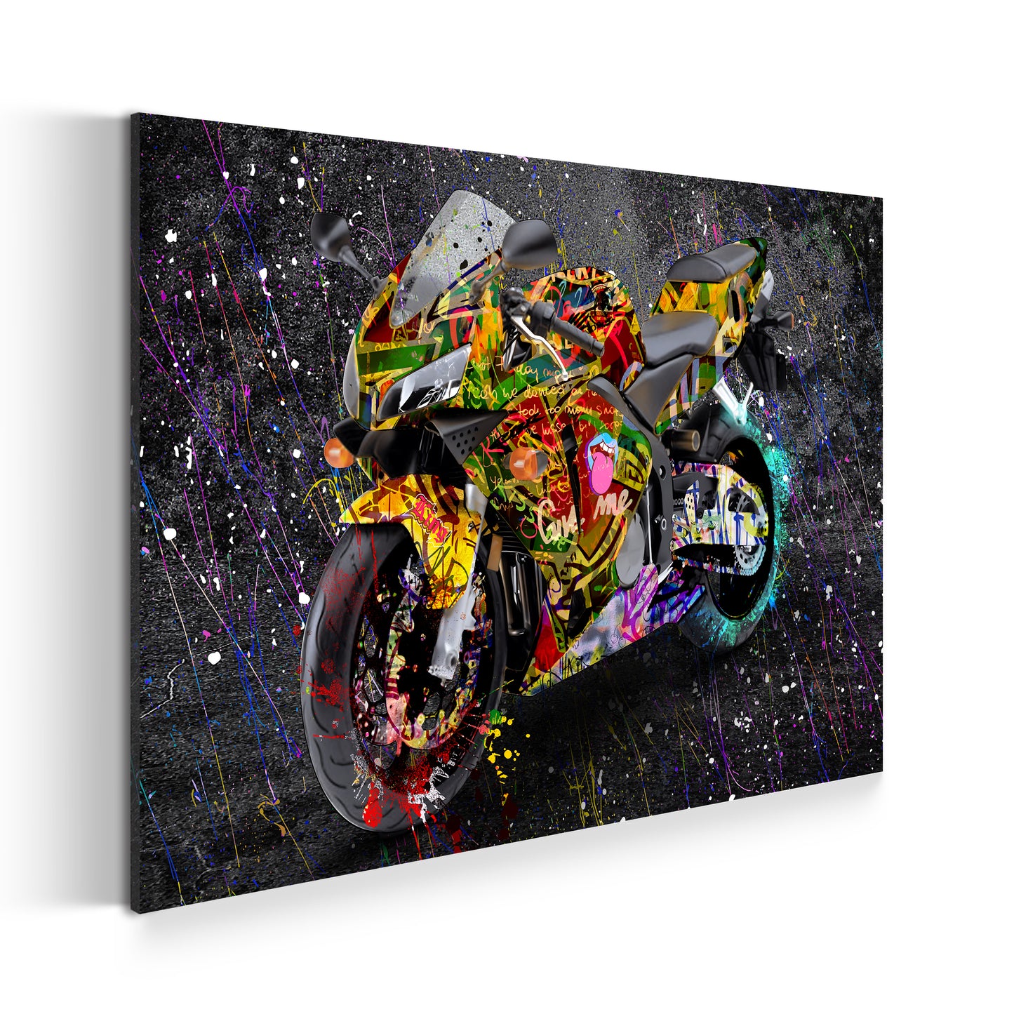 Honda Motorrad Graffiti Street Art Black Edition Wandbild