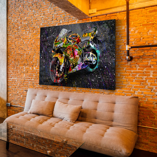 Honda Motorrad Graffiti Street Art Black Edition Wandbild