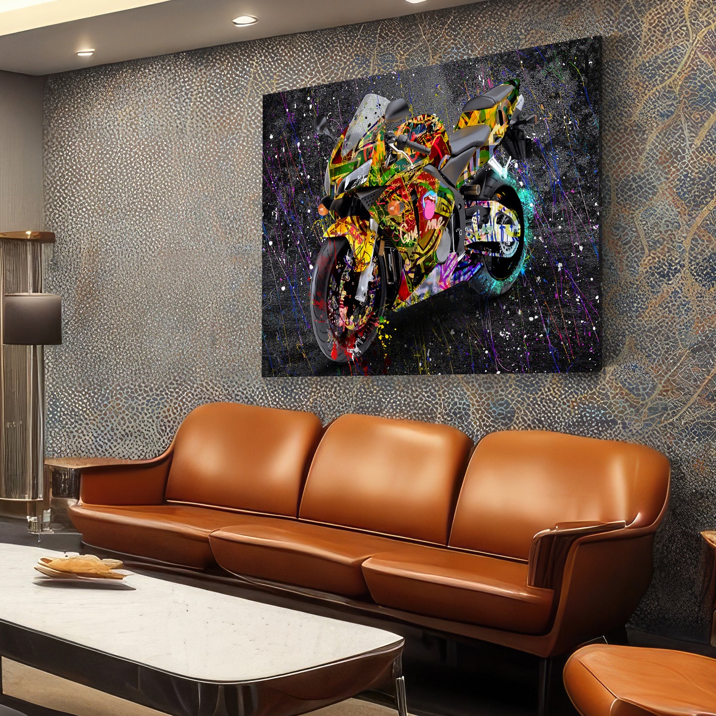 Honda Motorrad Graffiti Street Art Black Edition Wandbild