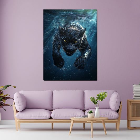 Wandbild Panther unter Wasser Kraft Dynamik Wildtier