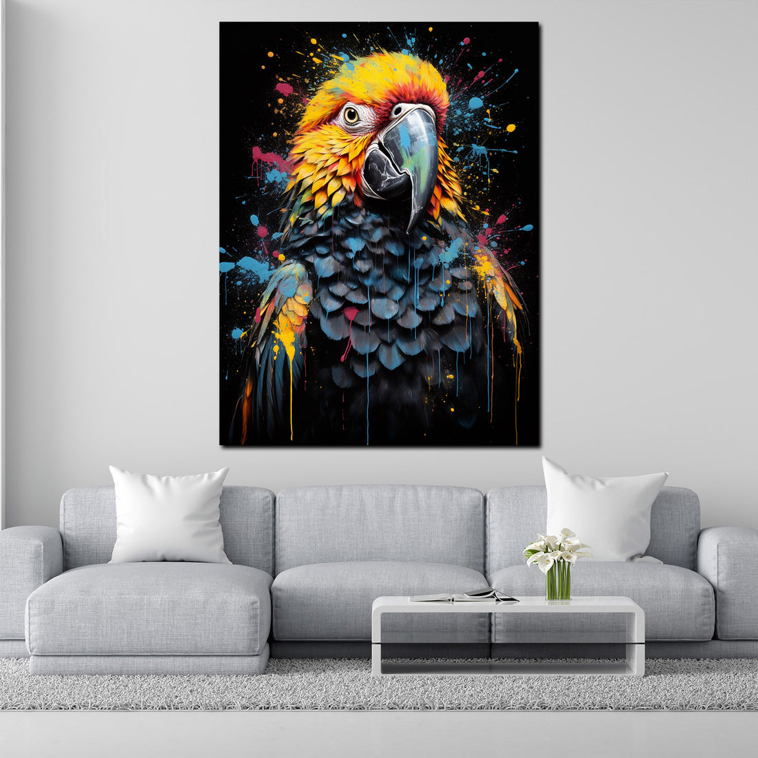 Wandbild Papagei Pop Art abstrakt splatter