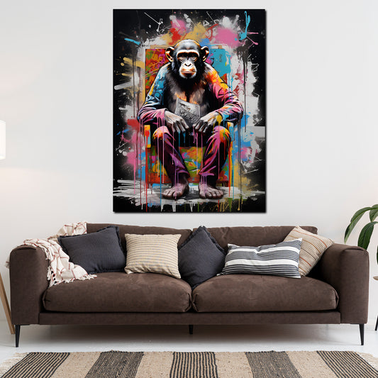 Wandbild Pop Art Affe sitzend Colour Splash