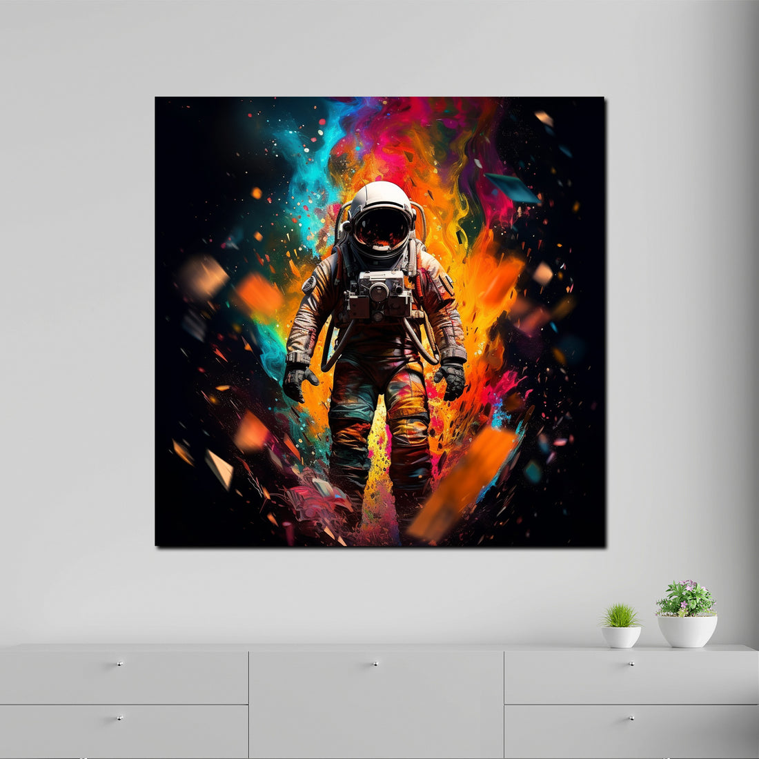 Wandbild Pop Art Astronaut Colour Splash Dark