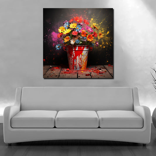 Wandbild Pop Art Blumen in Eimer Farbe Explosion modern