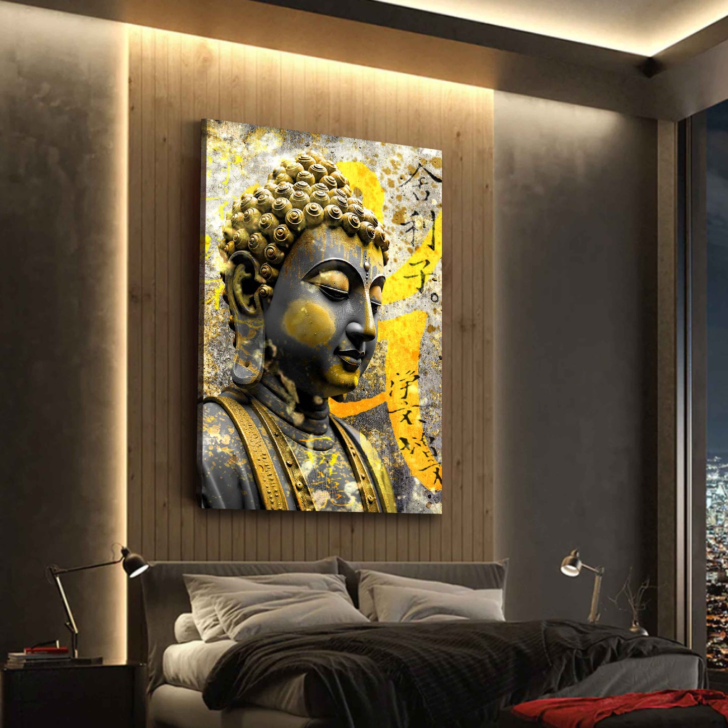 Wandbild Pop Art Buddha goldene Ruhe Spiritualität modern