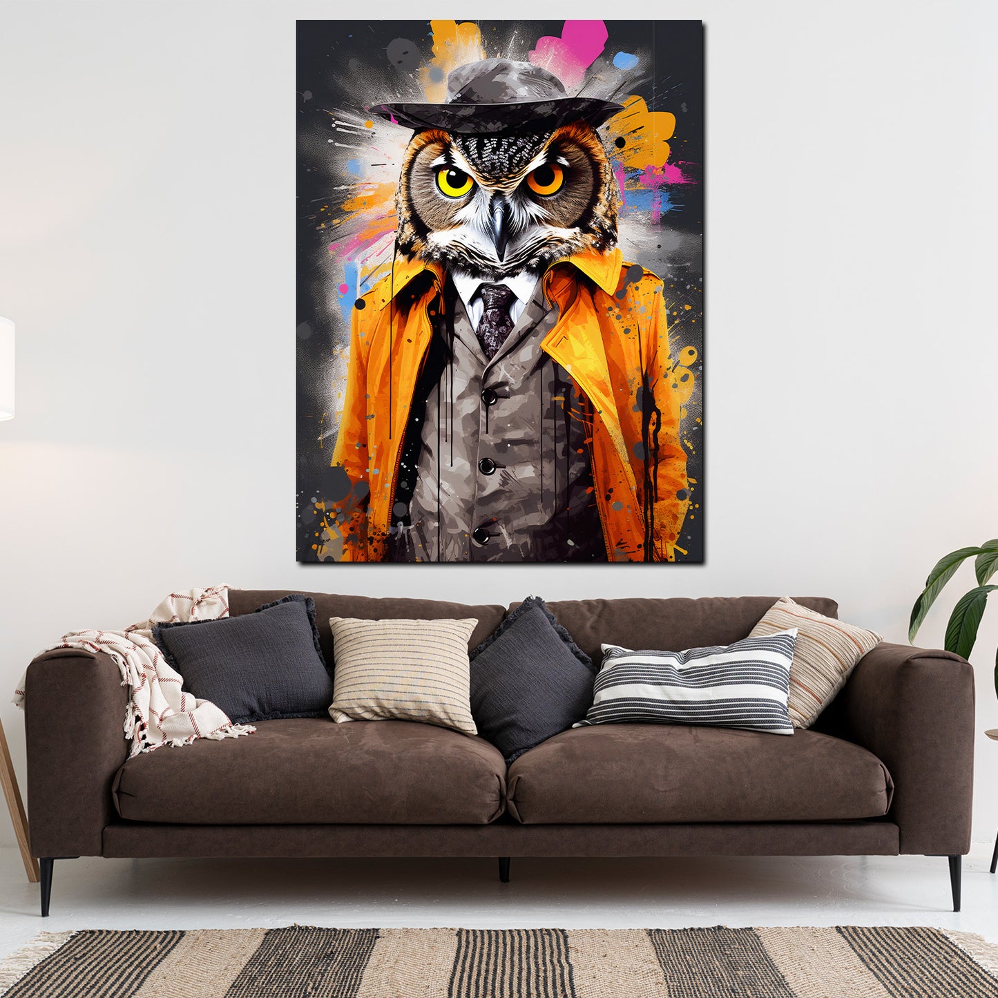 Wandbild Pop Art Eule im Anzug Colour Splash