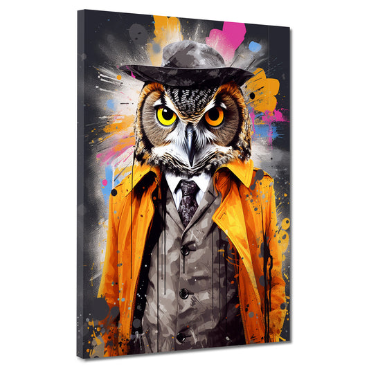 Wandbild Pop Art Eule im Anzug Colour Splash
