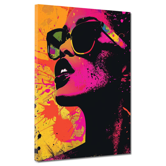 Wandbild Pop Art Frau Porträt Sonnenbrille farbenfroh modern