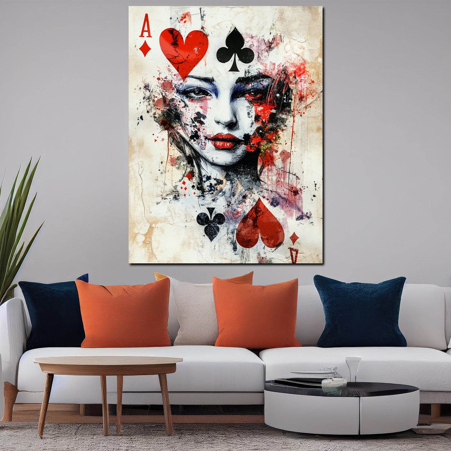Wandbild Ass Pop Art Frau Spielkarten Herz Pik modern