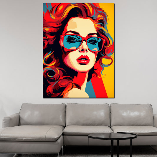 Wandbild Pop Art Frau mit Sonnenbrille