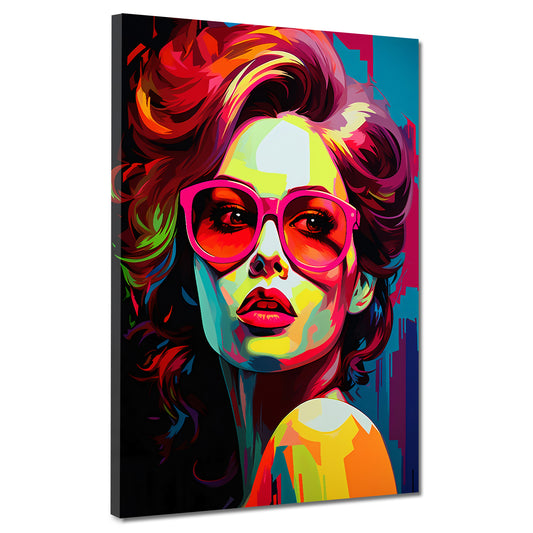 Wandbild Pop Art Frau mit roter Sonnenbrille