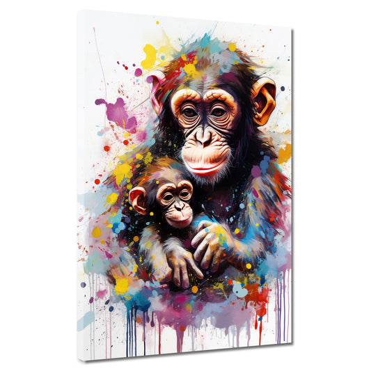 Wandbild Pop Art Affe Schimpanse mit Baby Colour Splash