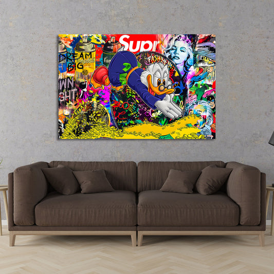 Dagobert Pop Art Graffiti Wandbild Kunstwerk