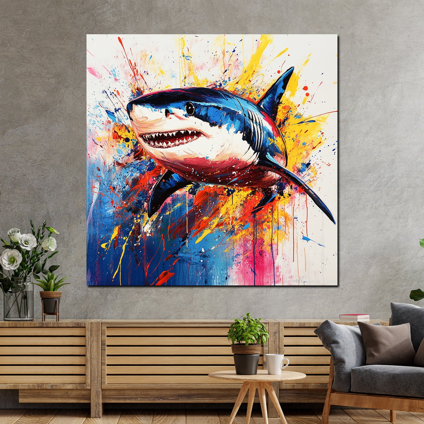 Wandbild Pop Art Hai farbenfroh kraftvoll modern