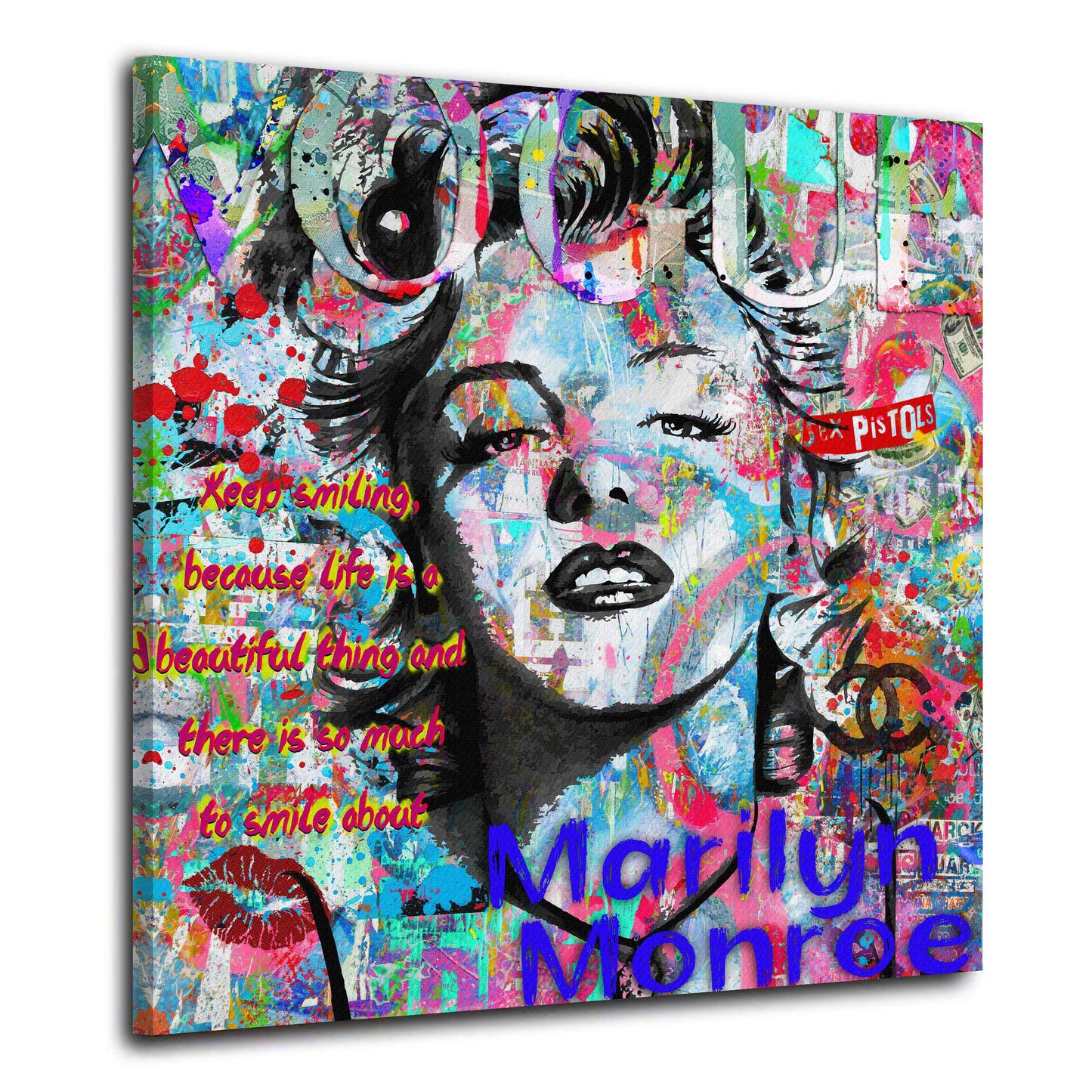 Wandbild Pop Art Marilyn Porträt Zitat bunt Street Art modern