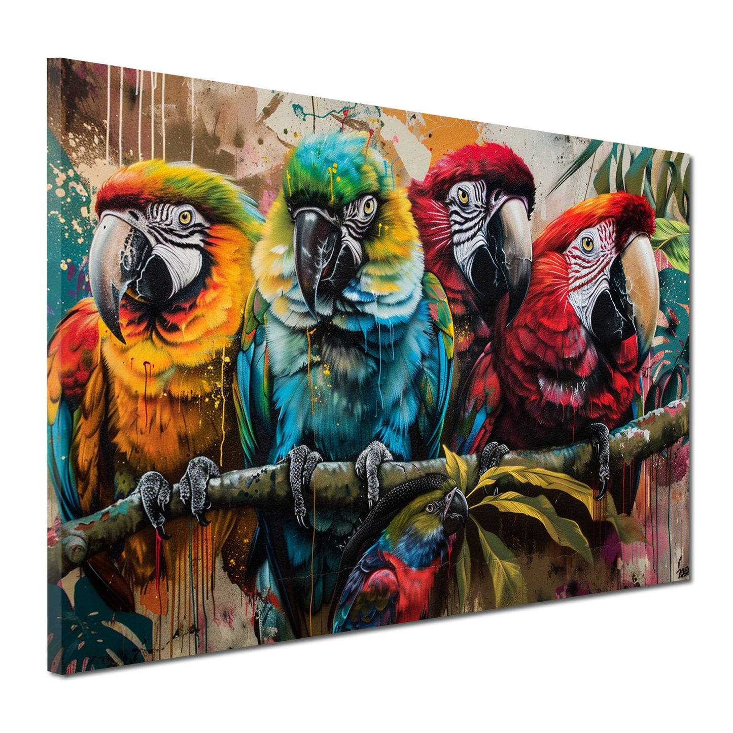Wandbild Pop Art Papageien bunt auf Ast