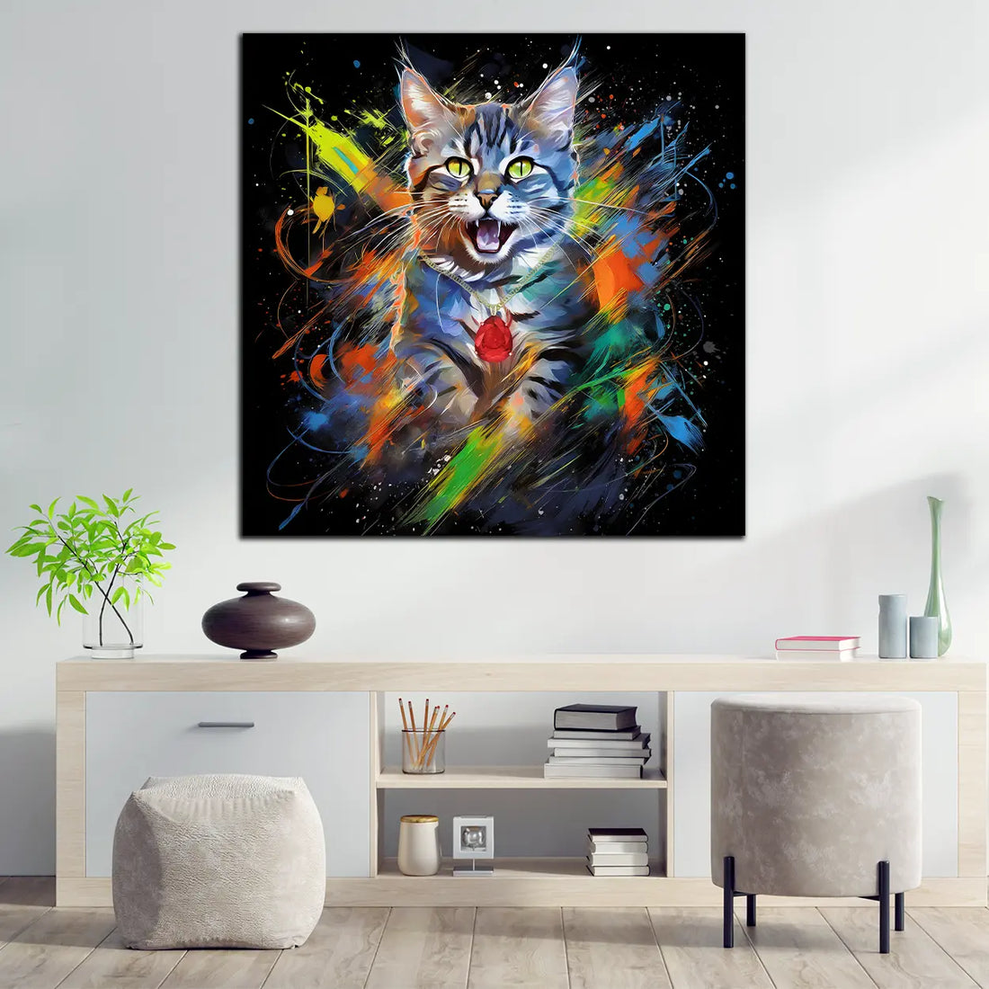 Wandbild Pop Art Splash Katze farbig