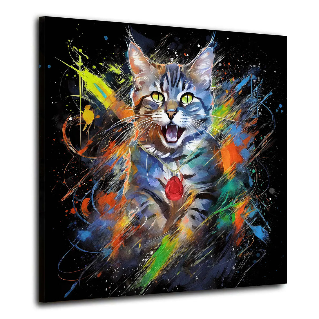 Wandbild Pop Art Splash Katze farbig