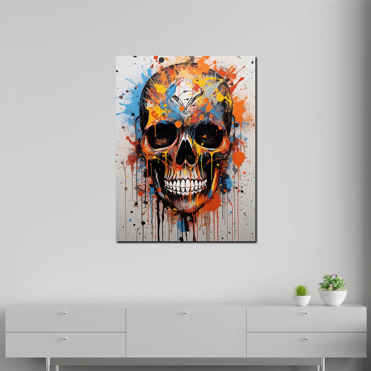 Wandbild Pop Art Totenkopf Colour Splash
