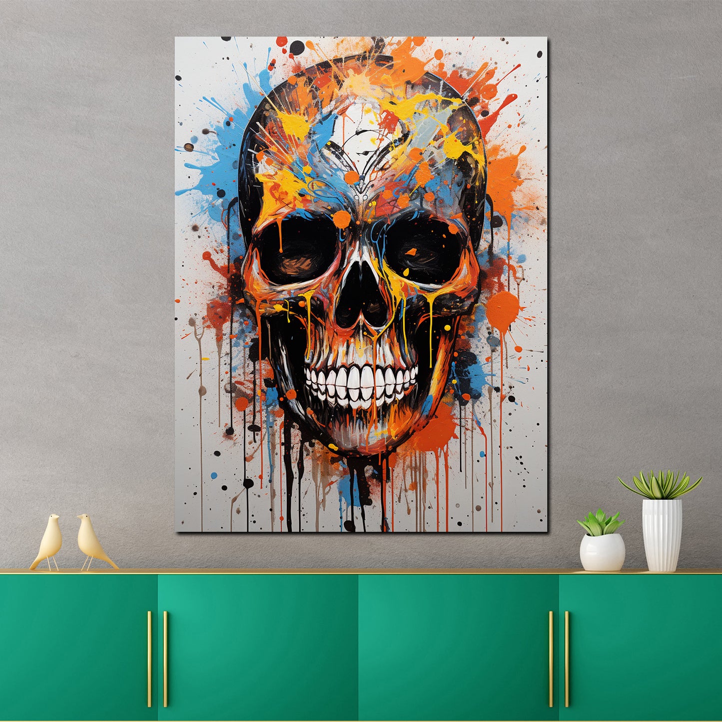 Wandbild Pop Art Totenkopf Colour Splash